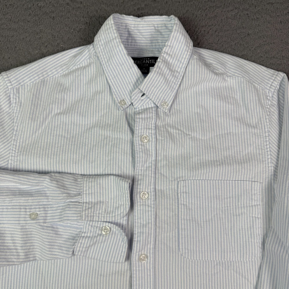 J Crew Shirt Mens Small Blue Striped All Cotton Oxford Flex Button Down